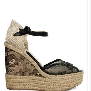 Valentino Garavani Black lace  and Cream Wedges